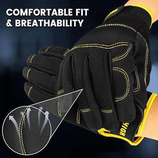 JUMPHIGH Safety Work Gloves 2 Pairs, Men's Utility Mechanic Working Gloves for Gardening Construction, Touchscreen Compatible, Flexible Breathable Fit, Knuckles & Palm (M)