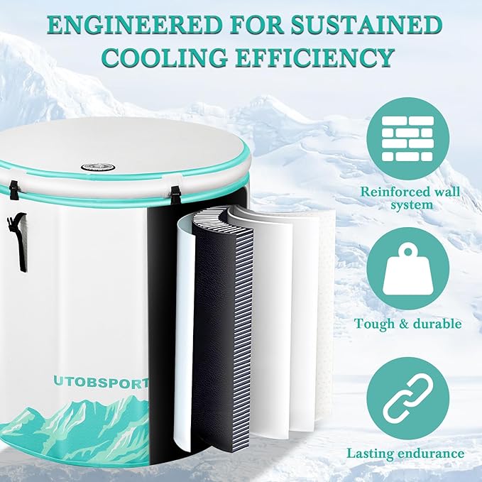 Inflatable Ice Bath Tub Cold Plunge Pod for Athletes Recovery BathTub with Lid, Water Chiller Compatible - Outdoor & Indoor, Circle L -126 Gallons/Outside Size 36"x36"x39" Mint Green