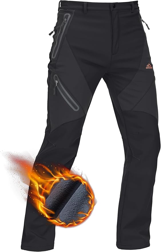 TACVASEN Men's Skiing Snow Pants Fleece Lined Waterproof Winter Insulated Hiking Pant for Outdoor Work Hunting Cargo