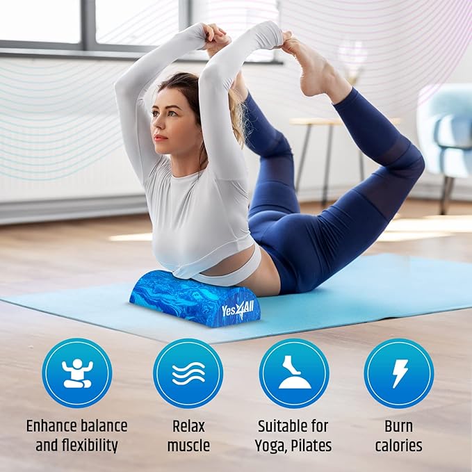 Yes4All EVA Firm Foam Roller for Stretching, Half Yoga Back Roller for Muscle Massage for Pilates, Yoga, Balance & Core Exercises - 12/36 inches