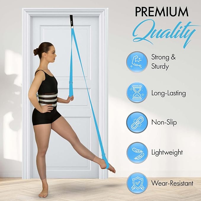 Stretching Strap With Door Anchor - Stretching Equipment to Improve Legs Flexibility - Splits Trainer For Home Ideal In Ballet, Dance, Cheerleading, Taekwondo, Yoga, Pole Dancing & Gymnastics