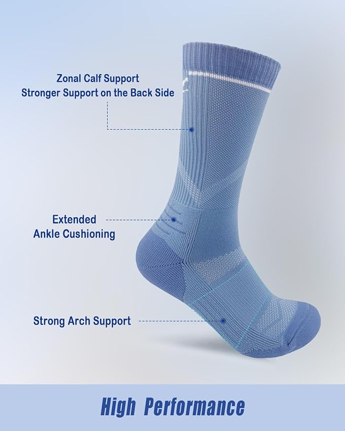 Athletic Socks Moisture Wicking Crew Socks for Men 3 Pairs Running Sport Cushioned Polyester Mid Calf Socks