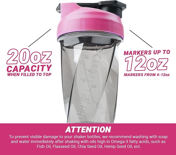 HELIMIX 1.5 Vortex Blender Shaker Bottle Holds Upto 20oz | No Blending Ball or Whisk | USA Made | Portable Pre Workout Whey Protein Drink Shaker Cup | Mixes Cocktails Smoothies Shakes | Top Rack Safe