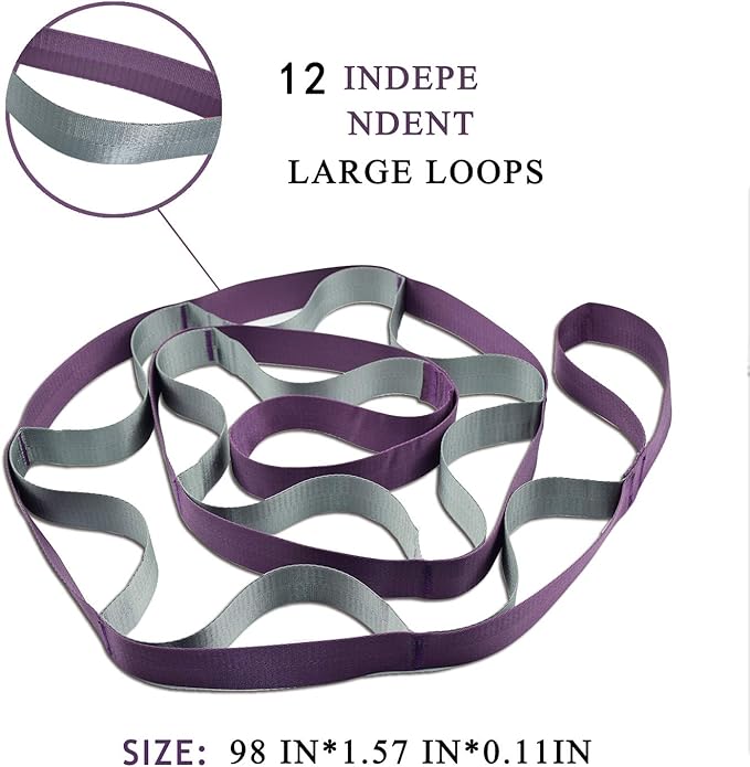 SANKUU Yoga Straps Stretching Strap with 12 Loops Workout Poster, Straps for Stretching Physical Therapy Equipment Long Stretch Out Bands for Exercise, Pilates and Gymnastics for Women Men