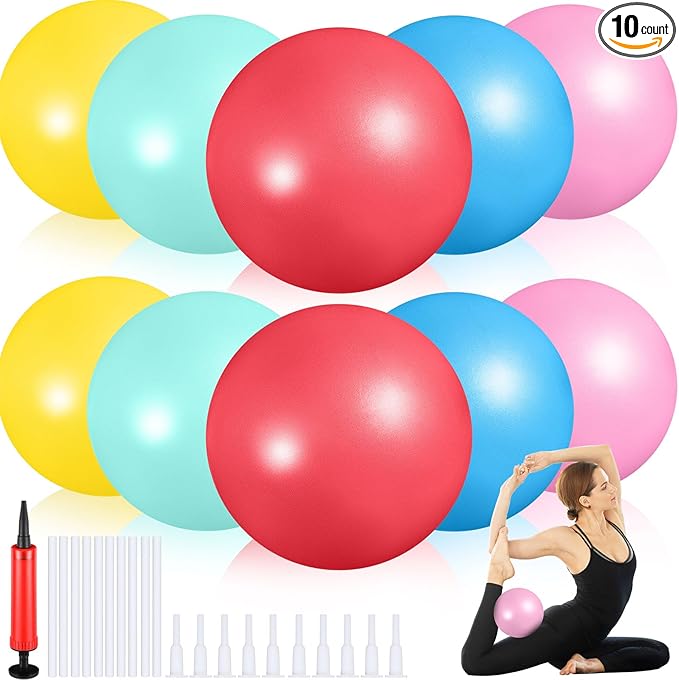 Aoriher 10 Pieces 9 Inch Exercise Pilates Ball Yoga Therapy Core Ball for Yoga Stability Barre Training Stretching Physical Posture Training Gym