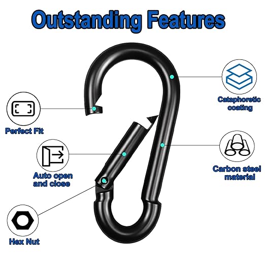 40PCS M4 Black Carabiner Clip, 1.57Inch Snap Hook Quick Link Small Carabiner Clips,Spring Link Buckle for Fishing Camping Hammock Dog Leashes-220LBS Holding Capacity.