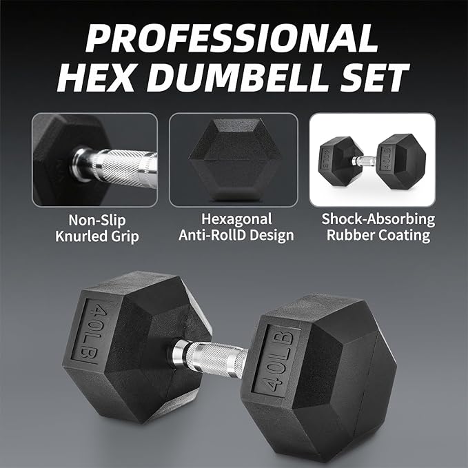 350/450/550 lbs Hex Weight Dumbbell Sets with Rack 5-50 lbs Hand Weights for Strength Training for Home Gyms Men Women Rubber Iron Rubber Coated Exercise & Fitness Muscle