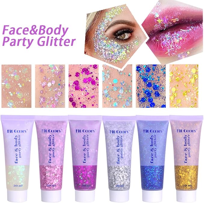 2 Packs White Face Glitter Gel,Singer Concerts Music Festival Rave Accessories,Mermaid Body Glitter Gel,Halloween Hair Sequins Face Glitter Paint Makeup,Sparkling Chunky for Women,100ML