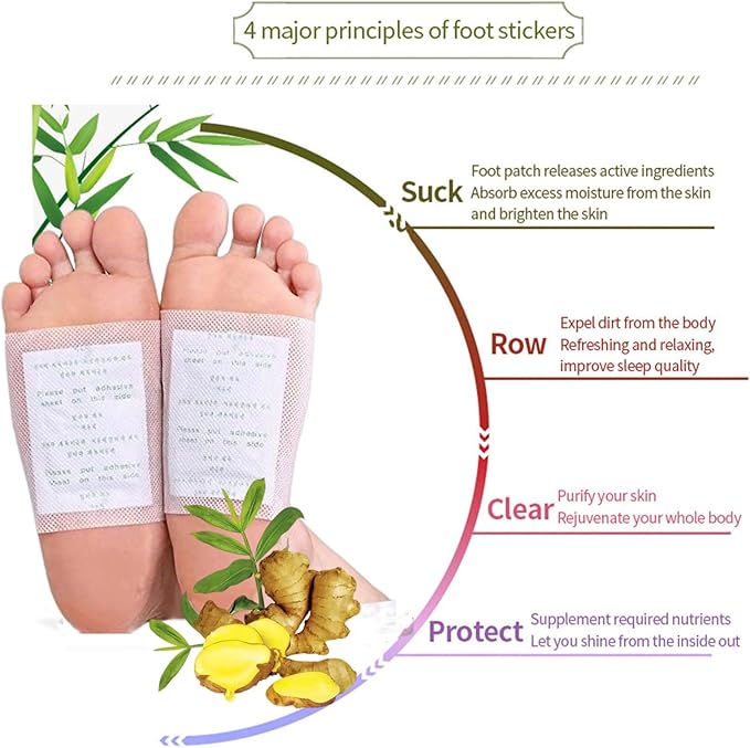 Foot Pads 100 Pieces-Premium Ginger Powder Bamboo Vinegar Feet Pads,Deep Cleansing Foot Patches for Feet Care