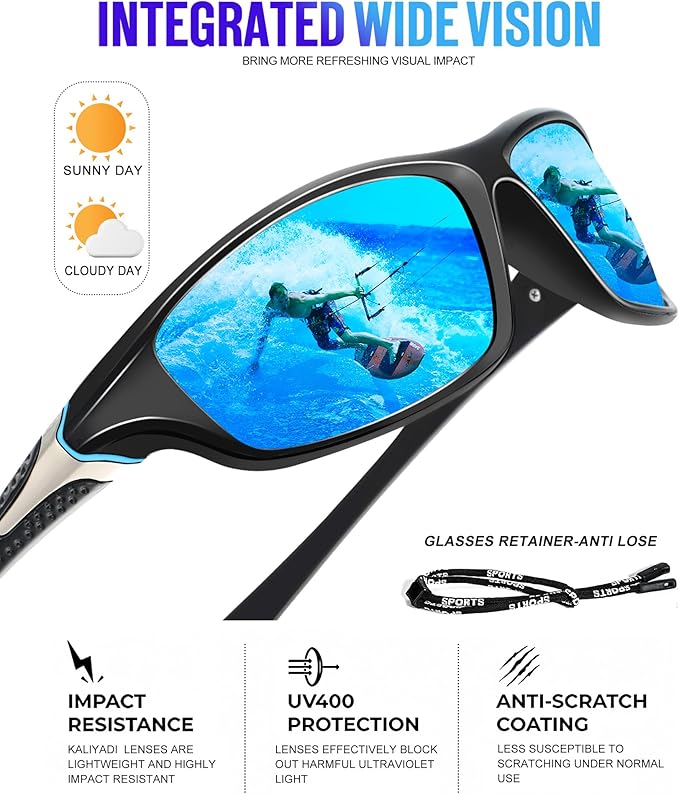 KALIYADI Polarized Sunglasses-Men Sports Sunglassses: Mens Sunglasses with UV Protection for Fishing Driving Cycling Running