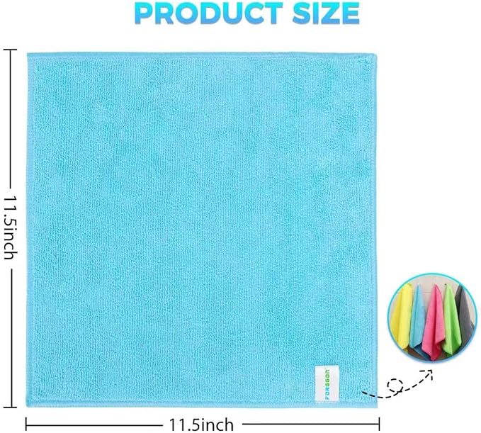 Microfiber Cleaning Cloth, Pack of 15, Lint Free, Absorbent, Streak Free, Non-Abrasive, Reusable and Washable，Cleaning Towels with 5 Color Assorted,11.5"X11.5"(Green/Blue/Yellow/Pink/Grey)