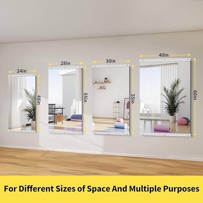 Home Gym Mirror - 55x30 Inch, 2PCS Frameless Tempered Glass Full Body Mirror for Wall Mount - Ideal for Yoga, Workout, Bedroom, Dance Studio (Silver)