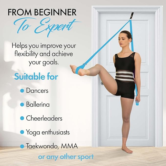 Stretching Strap With Door Anchor - Stretching Equipment to Improve Legs Flexibility - Splits Trainer For Home Ideal In Ballet, Dance, Cheerleading, Taekwondo, Yoga, Pole Dancing & Gymnastics