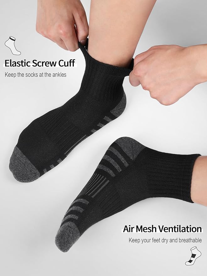 Airacker Athletic Quarter Socks with Cushion Running Ankle Socks for Men Women 6 Pairs