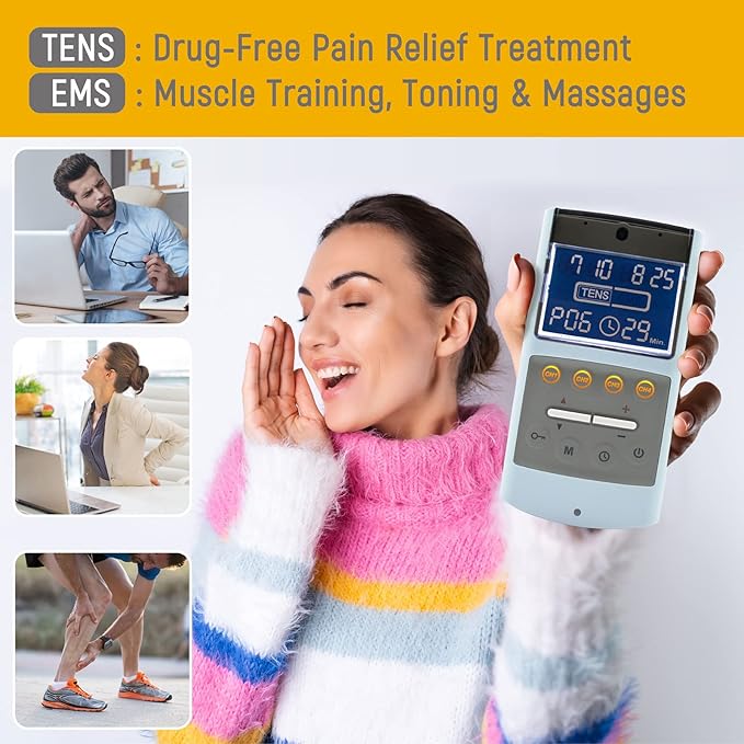 iStim TENS EMS Muscle Stimulator, EV-906 for Pain Relief and Muscle Strengthening, Japanese Gelled Electrodes Included
