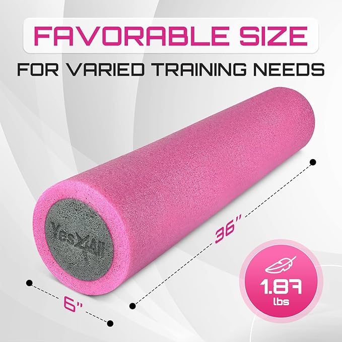Yes4All High-Density EPP Round Back Roller Foam, Exercise Foam Roller for Yoga, Pilates & Stretching - 12, 18, 24, 36 inch