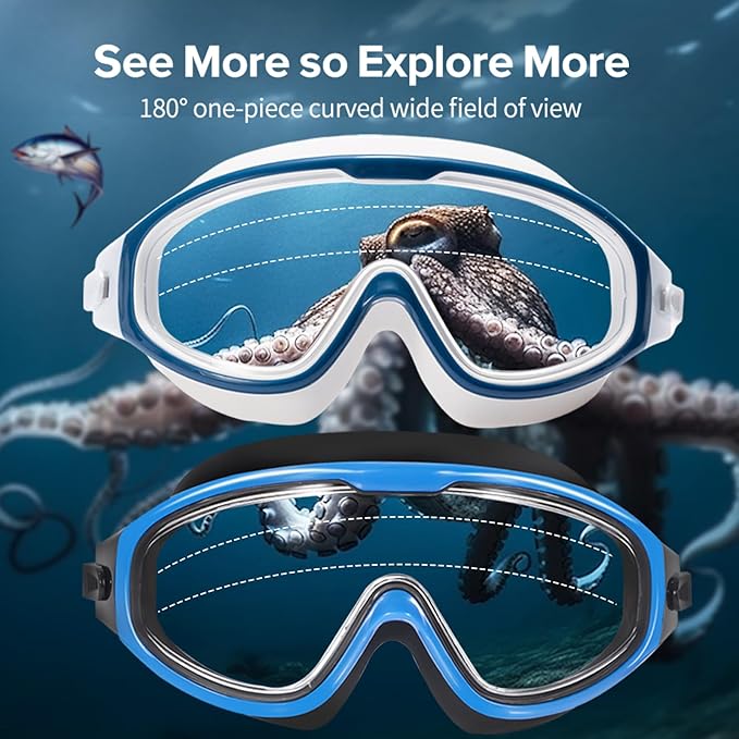 Adult Swimming Goggles,Leak-Proof,Anti-Fog Pool Glasses,Wide View Swim Goggles with Ear Plugs and Nose Clip