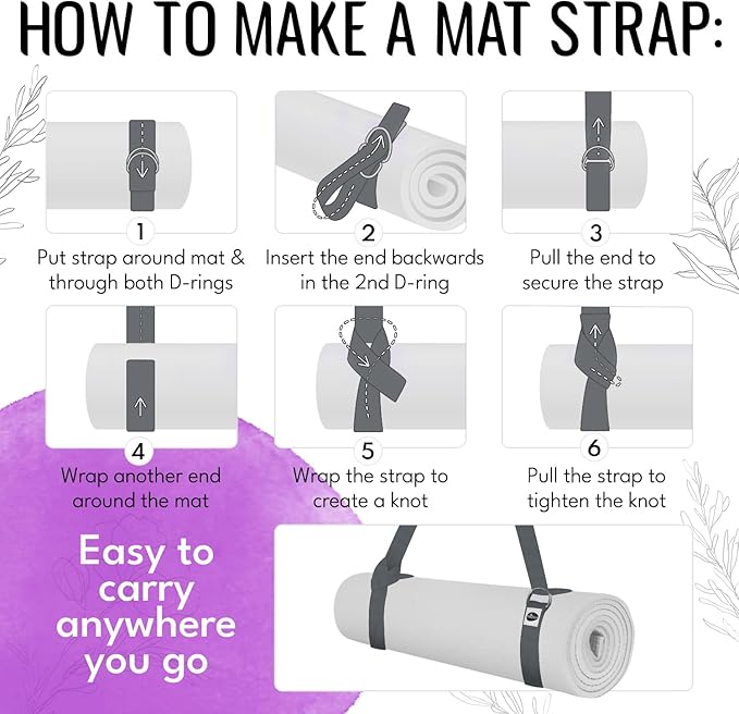 TECEUM Yoga Strap & Mat Strap – 2 IN 1 – Cotton – 6 ft 8 ft 10 ft (30+ colors) – Adjustable Non-Slip Belt for Yoga, Pilates, Stretching, Physical Therapy, Fitness & Home Workout – For Carrying Mats