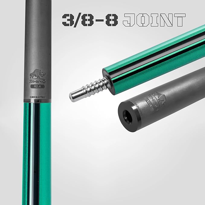 RHINO Nebula 2 Pool Cue - 100% Carbon Fiber Shaft & Composite Butt. Time Crystal Tip, Pro Taper Design, 12.4 mm,12.8 mm. 3/8-8 Joint, 3D Friction Grip. Low Deflection Pool Cue