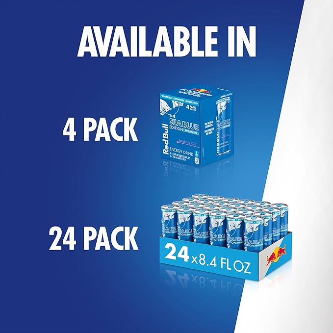 Red Bull Sea Blue Edition Sugar Free Energy Drink, Juneberry, 8.4 fl. oz., Case of 24 cans, with 80mg Caffeine, Taurine & B Vitamins