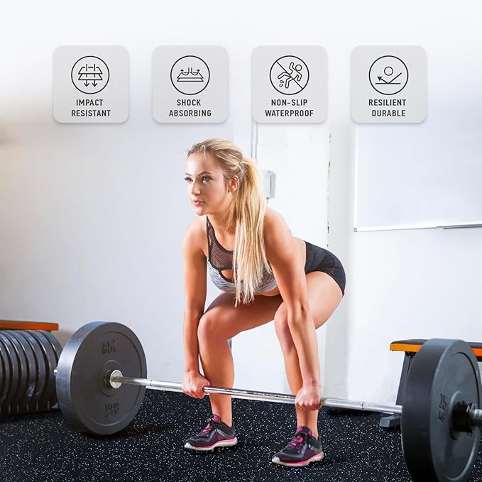 AIRHOP 0.56in Thick 96 Sq Ft Exercise Equipment Mats, 24 Tiles Upgraded Rubber Top with High Density EVA Foam, Large Interlocking Puzzle Gym Flooring for Home Gym, Heavy Weight Workout, 24 x 24in