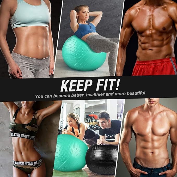 Yoga Ball, 22-30 Inch Extra Thick Exercise Ball for Workout Fitness Balance, Anti Burst Chair for Home and Office Desk, Includes Hand Pump & Workout Guide Access
