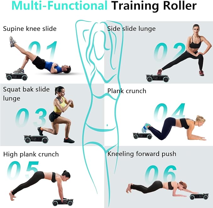 Roller with 4 Wheels: Automatic Rebound Abdominal Wheel for Core Workout, Workout Equipment for Home and Gym, Abdominal Exercise Roller for Men and Women