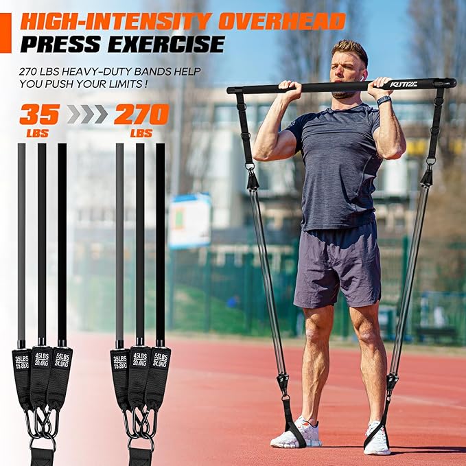 Pilates Bar Kit with Resistance Bands, Heavy Duty Pilates Equipment for Men, Strength Training Bar for Legs, Hip, Back, Arm, Abs, Chest, Shoulders, Portable Home Gym Full Body Workout Equipment