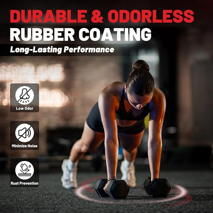 PAPABABE Hex Dumbbell Set 45-550 lb, Rubber Encased Home Gym Dumbbells, Weights Dumbbells for Women & Men, Hand Weight for Strength Training