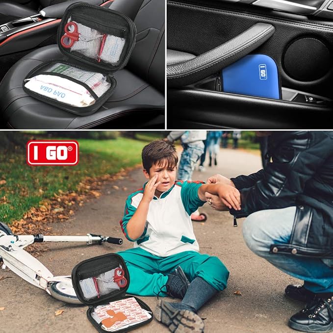 I GO 85 Pieces Hard Shell Mini Compact First Aid Kit, Small Personal Emergency Survival Kit for Travel Hiking Camping Backpacking Hunting Marine Car