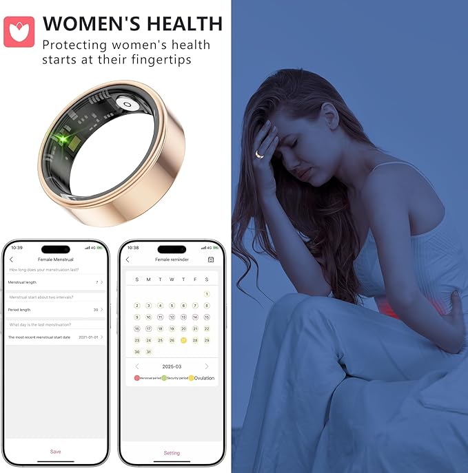 Thin Smart Ring for Fitness & Health Tracking -Heart Rate/Blood Oxygen Monitor, 5ATM Waterproof, Sleep Analysis, Pedometer -No APP Subscription Compatible with Smartphone (Rose Gold, 11)