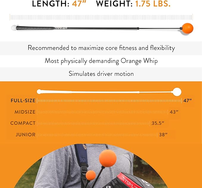 Orange Whip Golf Swing Trainer Aid Patented & Made in USA for Improved Rhythm, Flexibility, Balance, Tempo, and Strength *American Made*
