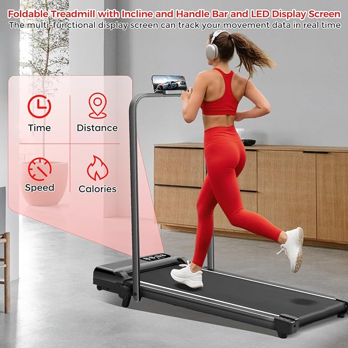 Portable Walking Pad with Incline and Handle Bar, 3.0HP Electric Treadmills for Home Small, 0.6-6.2MPH Compact Walking Pads Treadmills with Handles and Incline for Small Spaces, 320LB Capacity