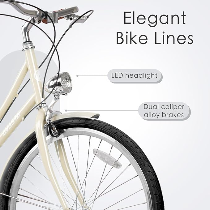 AVASTA Astrid Vela Hybrid Bike for Adult Women Female Lightweight Step Through 26 Inch High Tensile Steel Frame City Commuter Comfort Lady Bicycle, 6-Speed, Multiple Colors