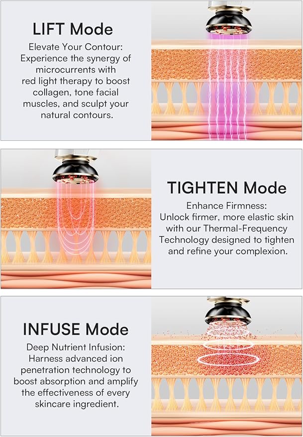 INIA 3-in-1 Red Light Therapy for Face and Neck Facial Massager True Beauty Glow Device, Lifting & Firming Skincare Tool