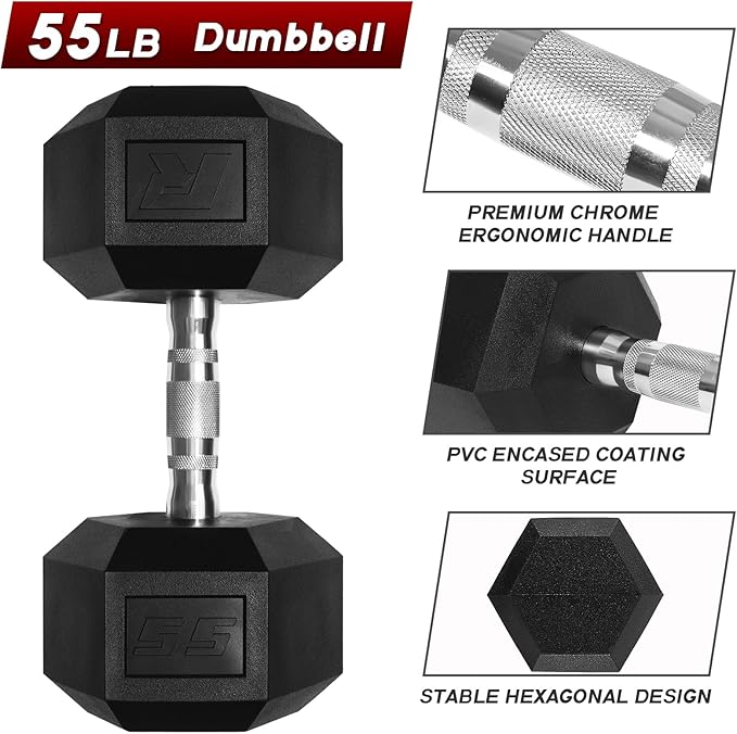 RitFit 5-650 LBS PVC Encased Hex Dumbbell Sets with Optional Rack for Home Gym, Hand weight with Chrome Handle for Strength Training, Workouts
