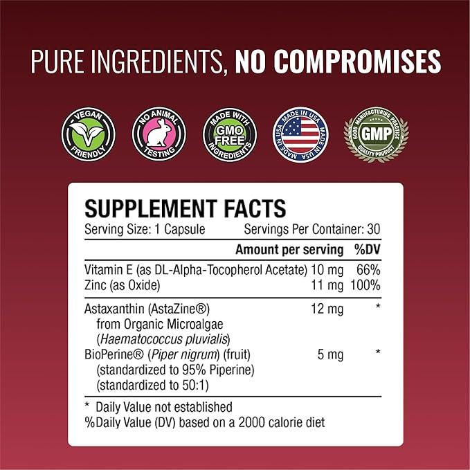 Approved Science® Astaxanthin 12 mg - Extra Strength Antioxidant - Supports Heart, Eyes, Skin - 30 Vegan Capsules - 1 Month Supply