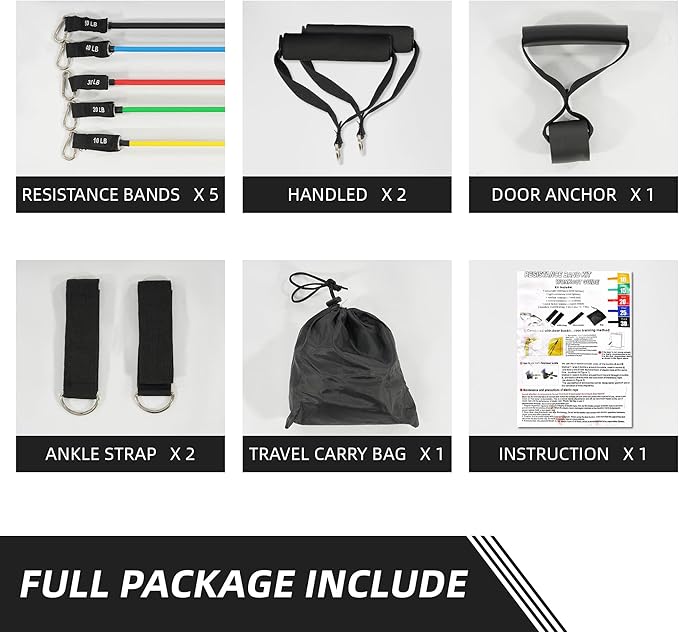 Resistance Loop Bands Set - 5-Level Exercise Bands for Home Fitness, Physical Therapy & Strength Training (10-50lbs)