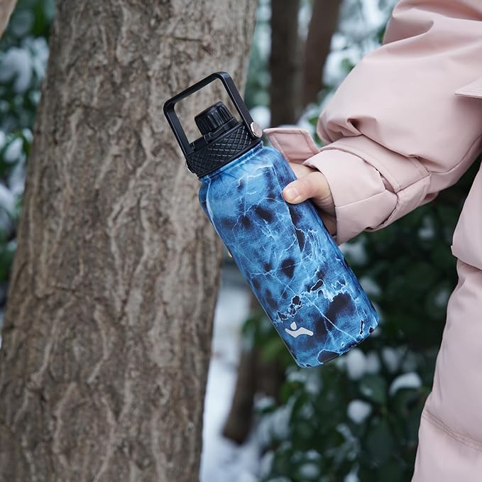 18 oz Insulated Water Bottle Stainless Steel Sport Bottles with 3 Lids,Bamboo Grove