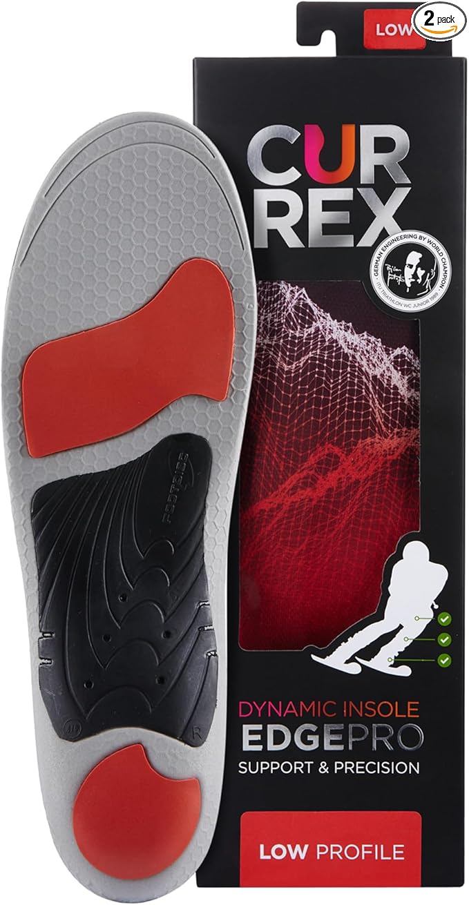 CURREX EdgePro Thermo Regulating Ski Boot Insoles for Snowboarding, Skiing, & Winter Sports ??Ski Boot Inserts with Shock Absorbing Cushioning ??for Men & Women ??Low Arch, XS