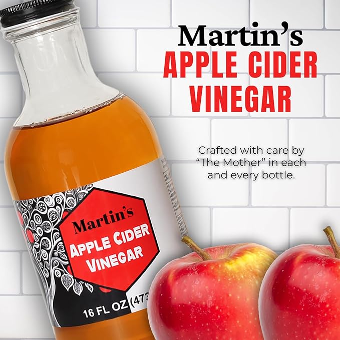 Slide Ridge Martin's Honey Apple Cider Vinegar | Crispy & Sweet | Wellness, Kitchen, & Household Staple | 16 oz (Pack of 6)
