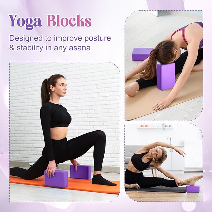 5 Pcs Yoga Blocks Knee Pads Yoga Strap Set Soft Premium Foam Blocks Accessories for Pilates Meditation General Fitness Stability, Kneeling, Balance, Deepen Stretches and Toning