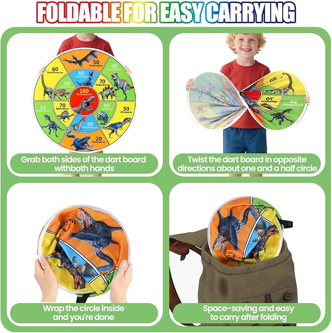 30 Inch LED Dart Board Kids Game,12PCS Sticky Balls,Indoor/Outdoor Sports Carnival Yard Party,Suitable for 3 4 5 6 7 8 9 10 11 12 Years Old Boys and Girls Birthday Gifts Dinosaur Toys