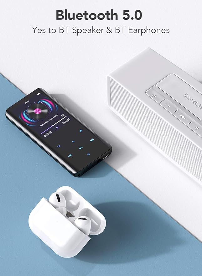 AGPTEK 32GB MP3 Player with Bluetooth 5.3, A19X 2.4" Curved Screen Portable Music Player with Speaker Lossless Sound with FM Radio, Voice Recorder, Supports up to 128GB, Black