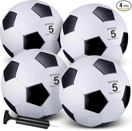 HyDren 4 Pack Soccer Ball with Pump Official Size 4/5 Deflated Soccer Balls Bulk for Outdoor Indoor Practice Training Sport Gift for Kids Boys Teen Youth Adult