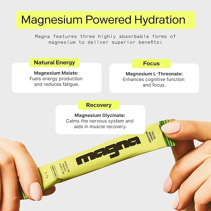 MAGNA Electrolyte Powder Drink Mix for Hydration, Energy & Focus Support with Magnesium L Threonate, Malate & Glycinate, Sodium, Potassium, Vitamin D, B6 & B12, Tea Lemonade Flavor, 7 Servings