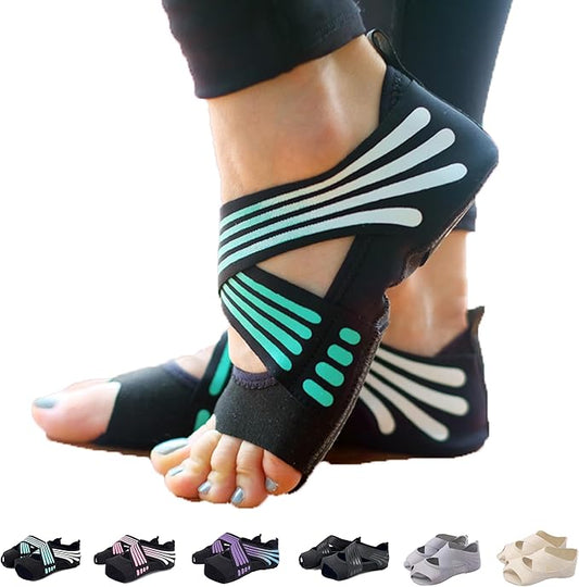 ABIRAM Yoga Socks Toeless Non-Slip Grips & Straps, for Pilates, Barre, Ballet, Bikram, Workout for Women