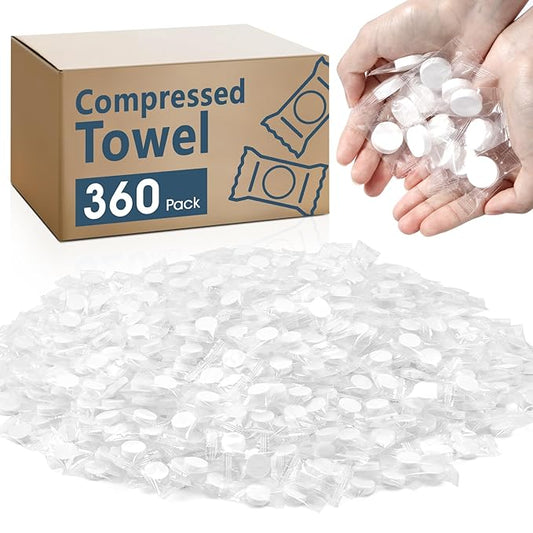 360 PCS Compressed Towel, Mini Compressed Towel Tablets, Disposable Compressed Face Towels, Camping Towel, Portable Bulk Compressed Coin Tissues for Home, Travel, Outdoor Sports