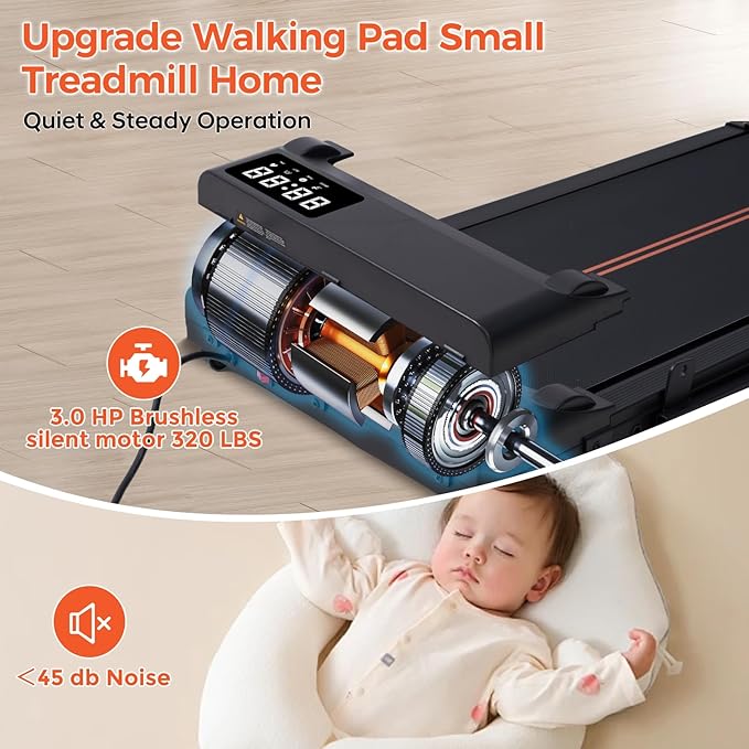 Walking Pad with Handle Bar and Incline, 3.0HP Portable Small Treadmills with Handles for Home Small Spaces, 0.6-6.2MPH Electric Compact Walking Pads Treadmills with Incline, 320LB Capacity