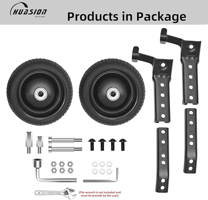 Adjustable Bicycle Training Wheels for Adults, Fit 24" to 28" Bikes, Steel Construction, Black, 1 Pair - Safe and Stable Learning Training Wheels